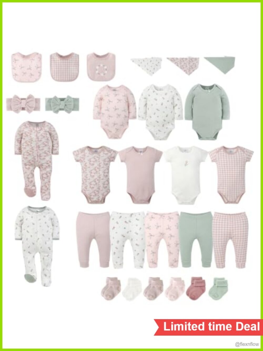 28pc Baby Girl Layette Set 100% Oeko-Tex Cotton Floral Newborn Outfit Gift